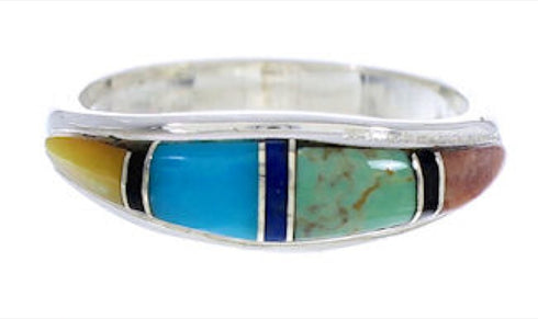 Sterling Silver Multicolor Inlay Jewelry Ring Size 5-3/4 MW74167